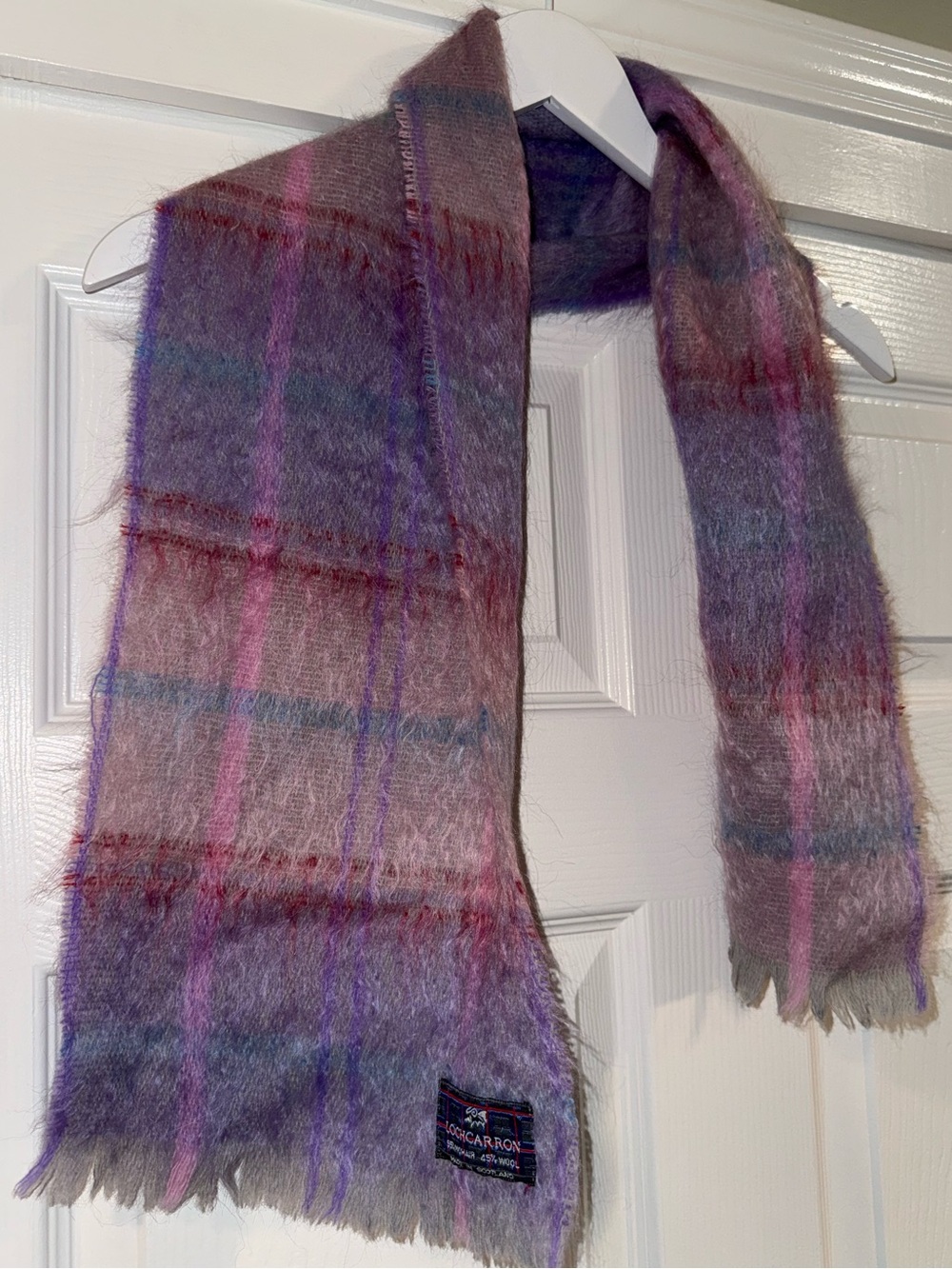 Lochcarron of Scotland Purple Pastel Plaid Mohair & Wool Blend Scarf - Picture 2 of 2